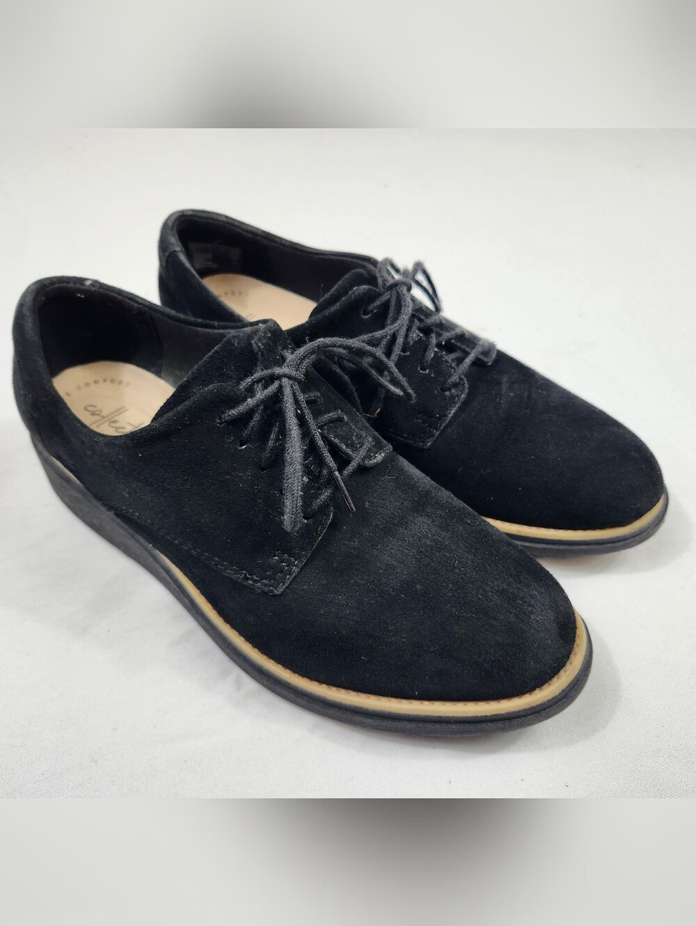 Clarks Womens 7.5 M Black Suede Lace-Up  Oxfords Casual Flats